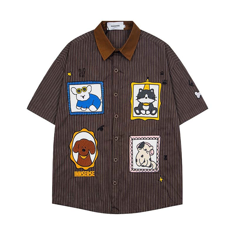 Custom Pet Portrait Shirt Brown - Dog Cat Embroidery Tee NZ