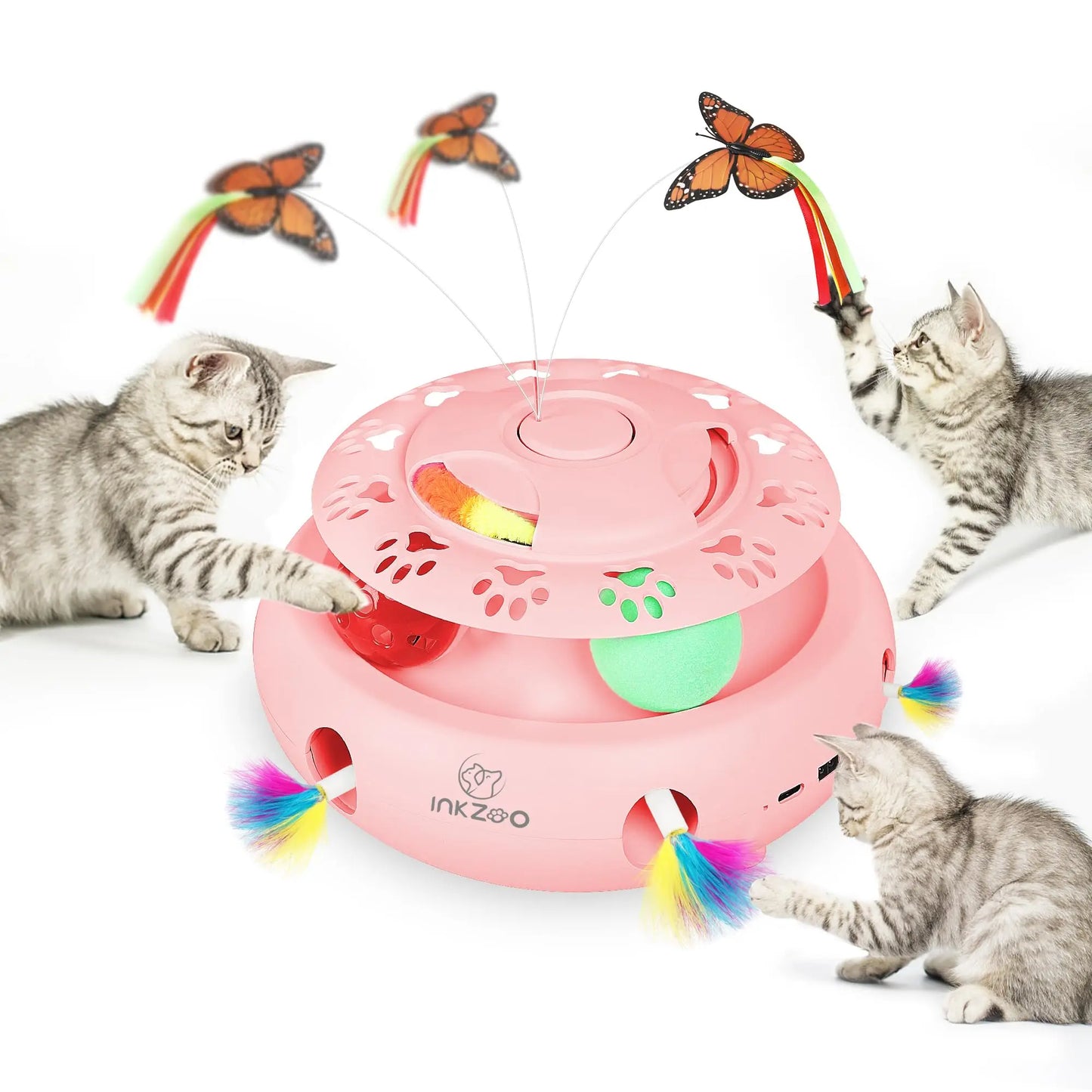 Interactive Cat Track Tower NZ - Multi-Level Spinning Ball & Feather Toy