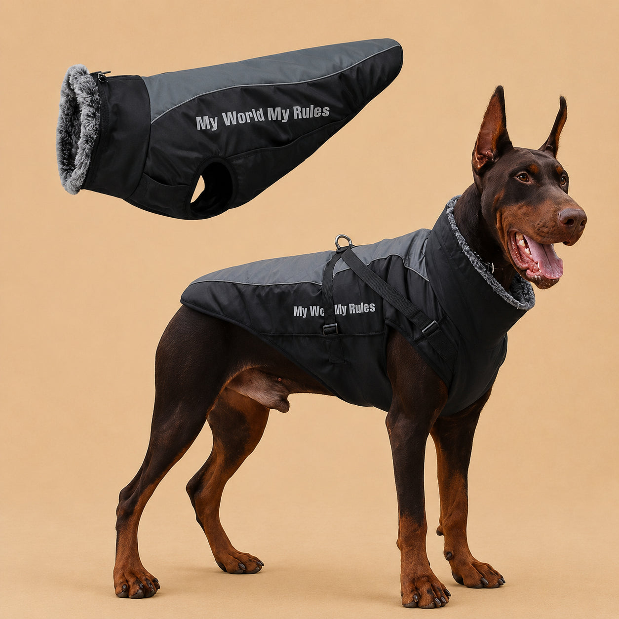 dog clothes waterproof pet clothing reflective dogs vest harness clothes with fur collar large dog jacket clothes for big dogs 1