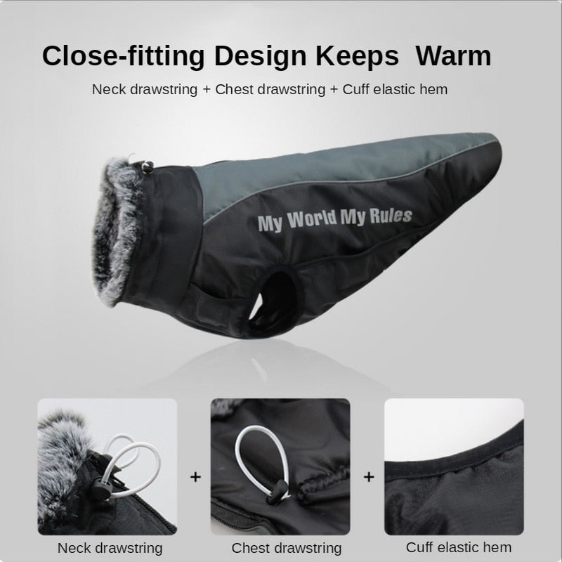 dog clothes waterproof pet clothing reflective dogs vest harness clothes with fur collar large dog jacket clothes for big dogs 2