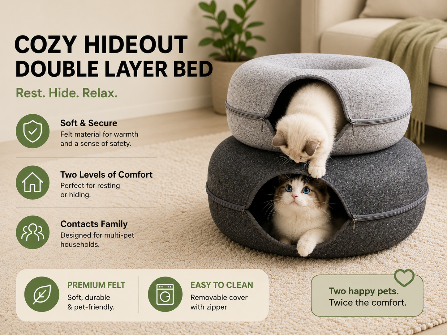 felt donut cat cave bed 1