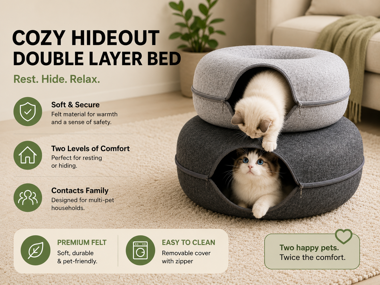felt donut cat cave bed 1