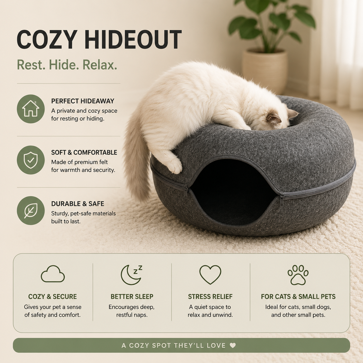 felt donut cat cave bed 2