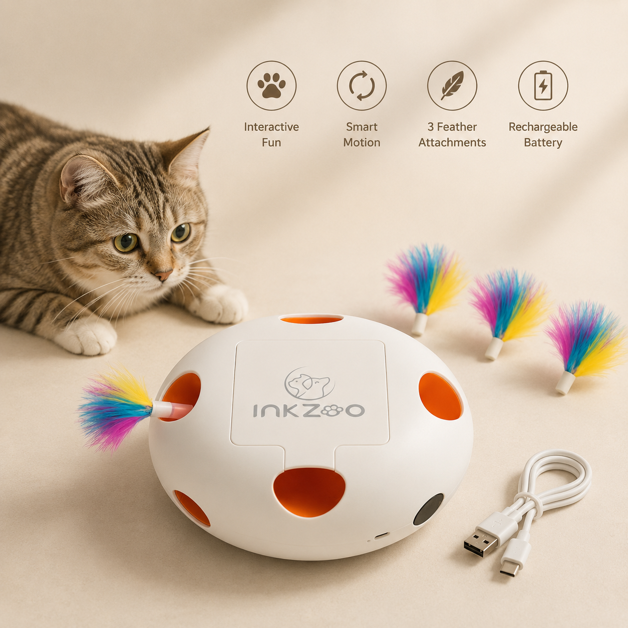 Motion sensor pop-up feather cat toy — automatic interactive toy NZ
