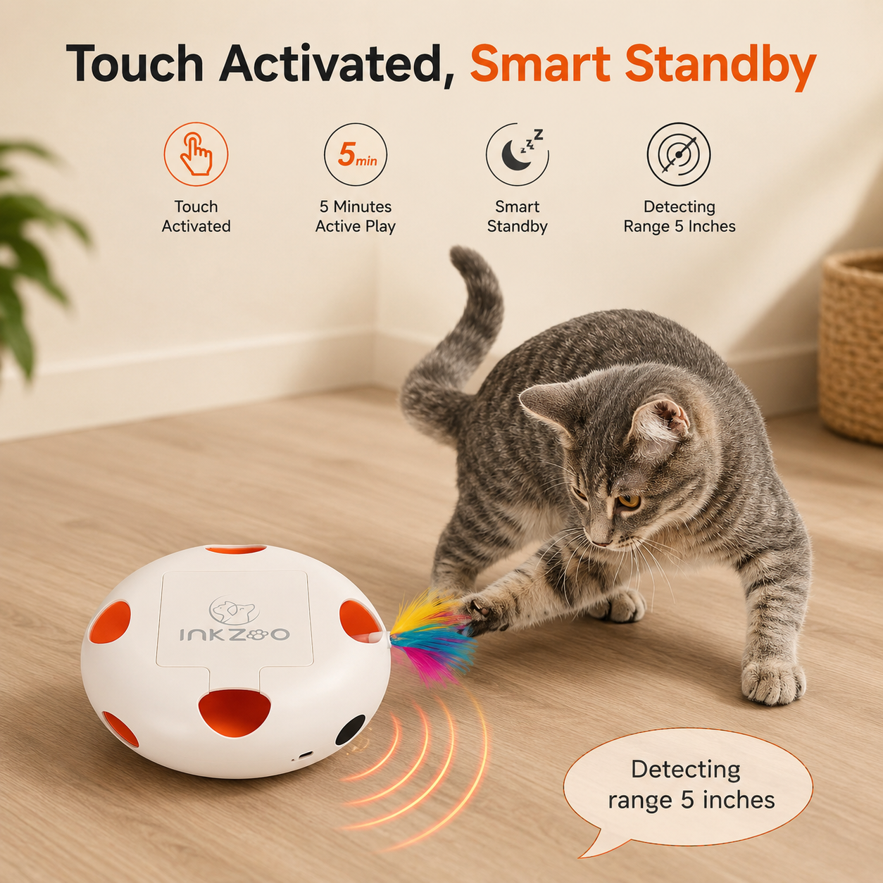 Motion sensor pop-up feather cat toy — automatic interactive toy NZ