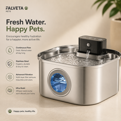 Wireless stainless steel pet water fountain — whisper-quiet pump NZ
