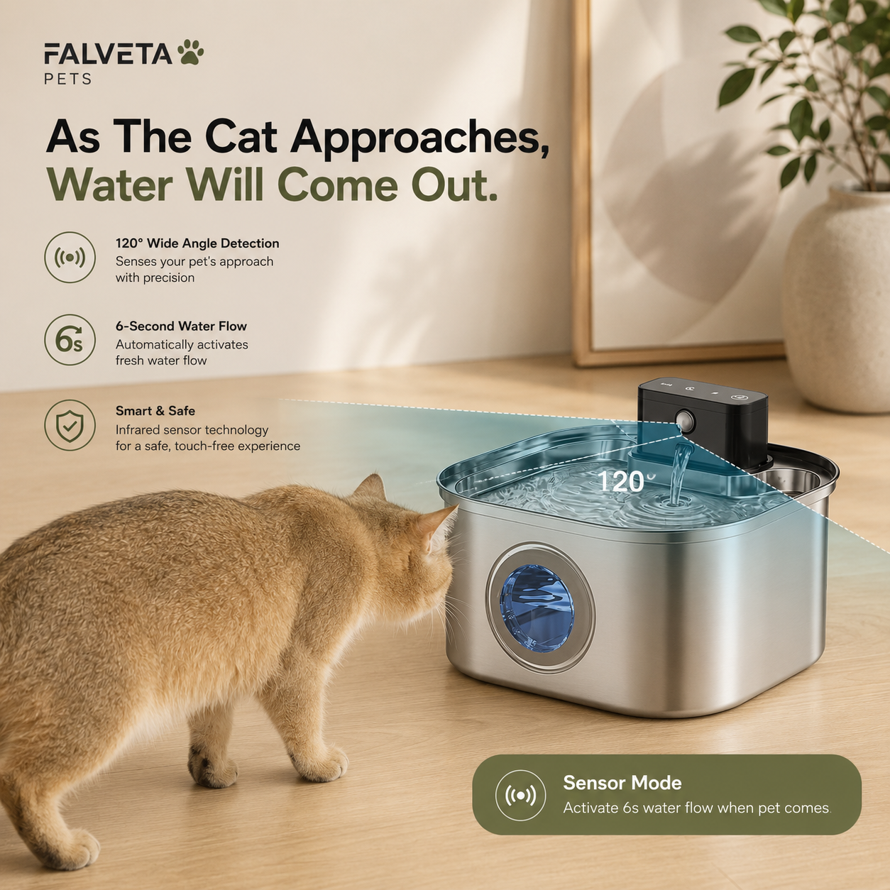 Wireless stainless steel pet water fountain — whisper-quiet pump NZ
